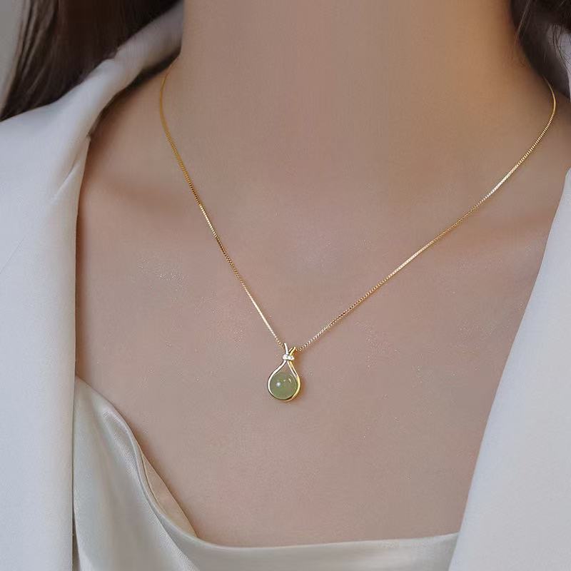 FENG SHUI - 17 S925 sterling silver necklace women's jewelry clavicle chain Chinese Feng Fu bag Hetian jade with jade pendant
