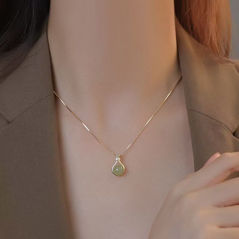 FENG SHUI - 17 S925 sterling silver necklace women's jewelry clavicle chain Chinese Feng Fu bag Hetian jade with jade pendant