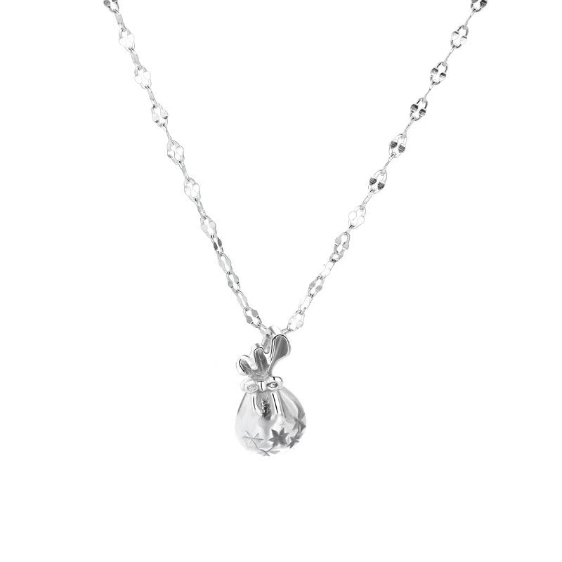 FENG SHUI - 18 S999 sterling silver vintage charm bag necklace Lady Lucky Money bag clavicle chain Ethnic style National style sweater chain