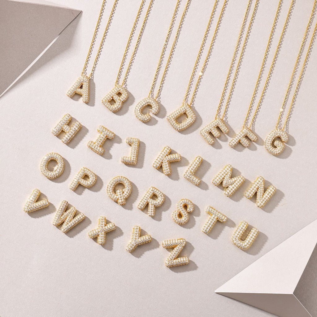 FENG SHUI - 19 New letter pendant necklace 925 silver plated 18k gold clavicle chain fashion with Moissanite chain