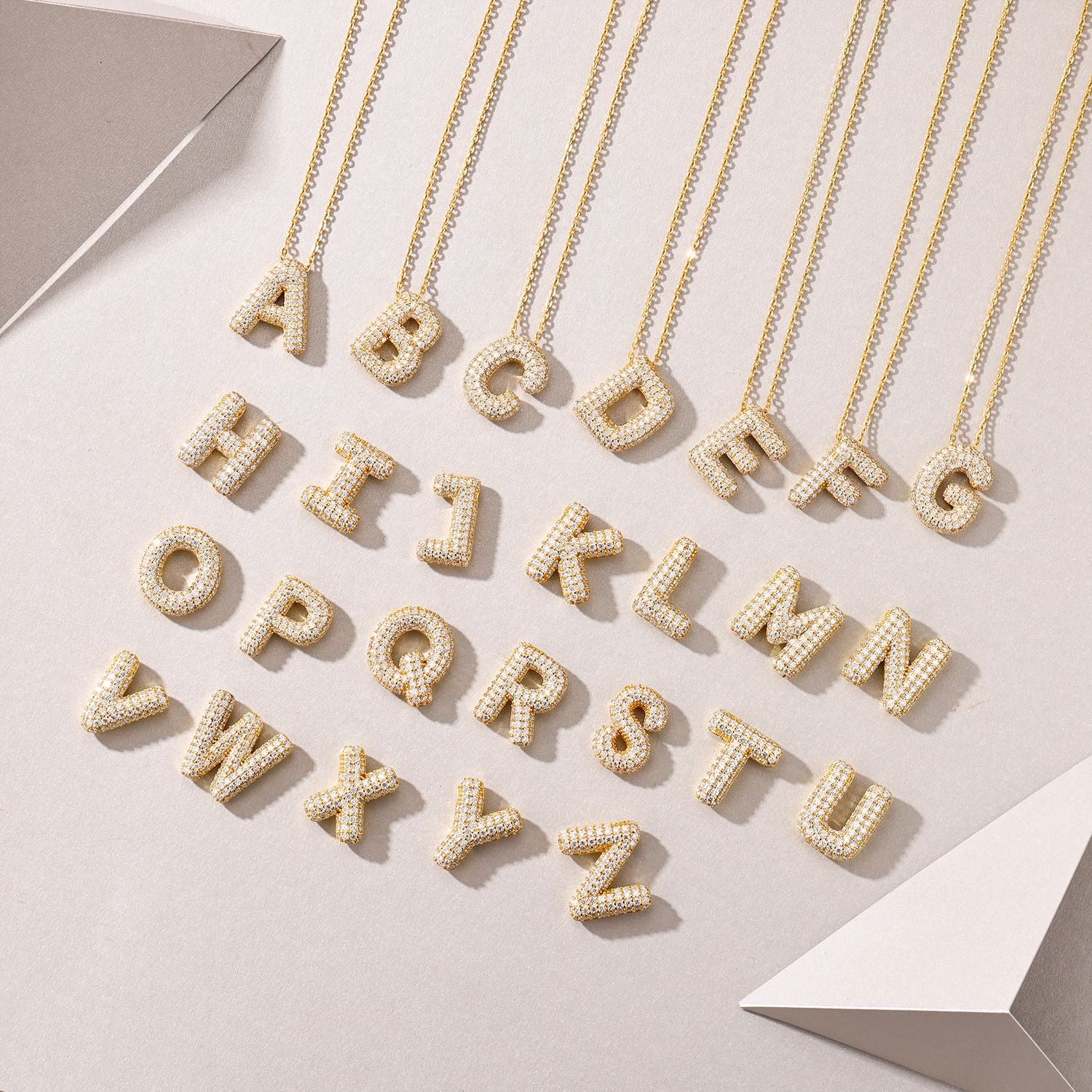 FENG SHUI - 19 New letter pendant necklace 925 silver plated 18k gold clavicle chain fashion with Moissanite chain