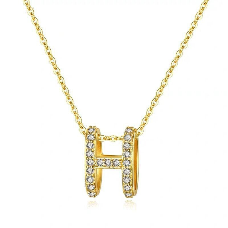 FENG SHUI - 21 Letter H full diamond necklace cold wind niche design sense simple collarbone chain