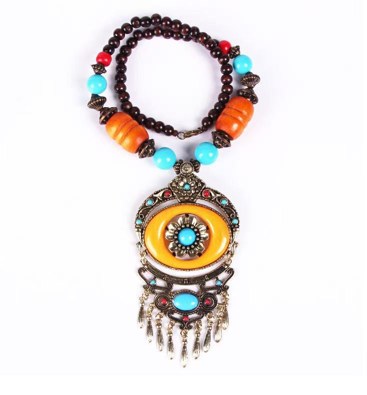 FENG SHUI - 23 Bohemian disc floral fringe necklace Ethnic beach new sweater chain