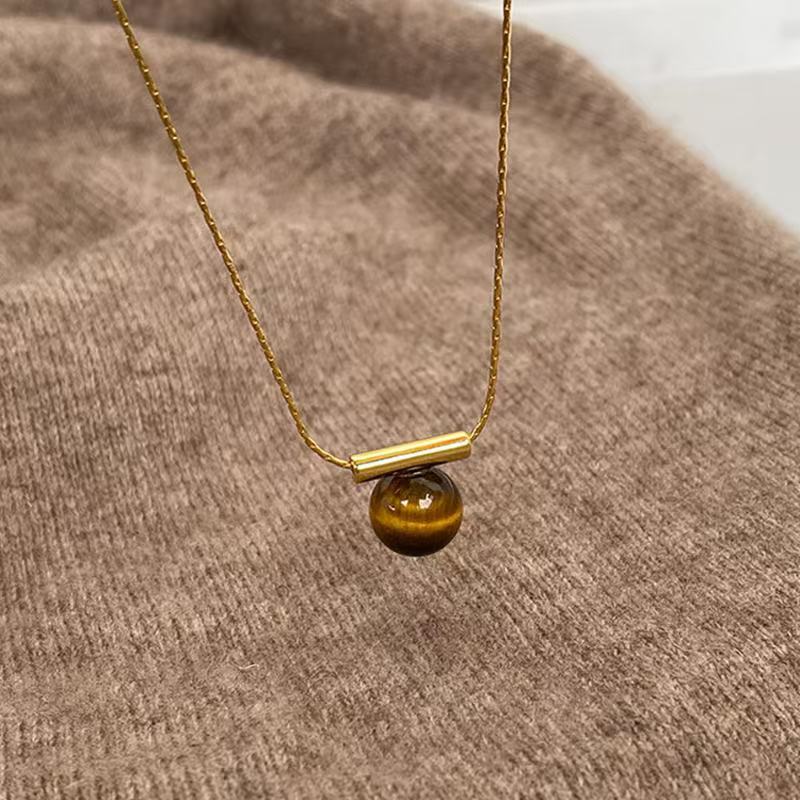FENG SHUI - 25 Maillard a word niche high-grade sense tiger eye stone necklace autumn and winter new collarbone sweater chain