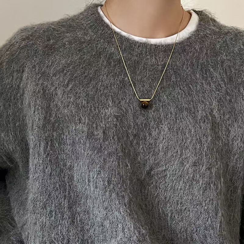 FENG SHUI - 25 Maillard a word niche high-grade sense tiger eye stone necklace autumn and winter new collarbone sweater chain