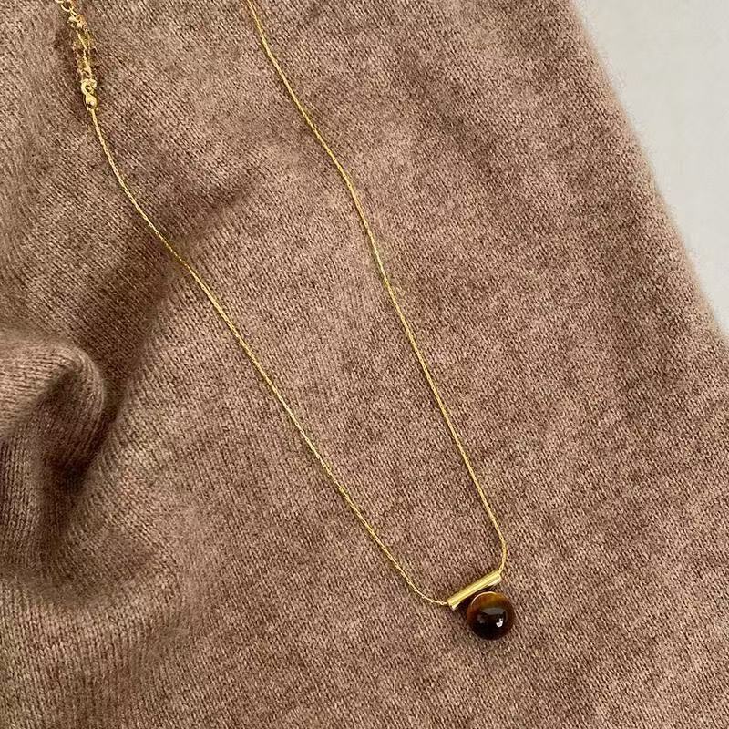 FENG SHUI - 25 Maillard a word niche high-grade sense tiger eye stone necklace autumn and winter new collarbone sweater chain