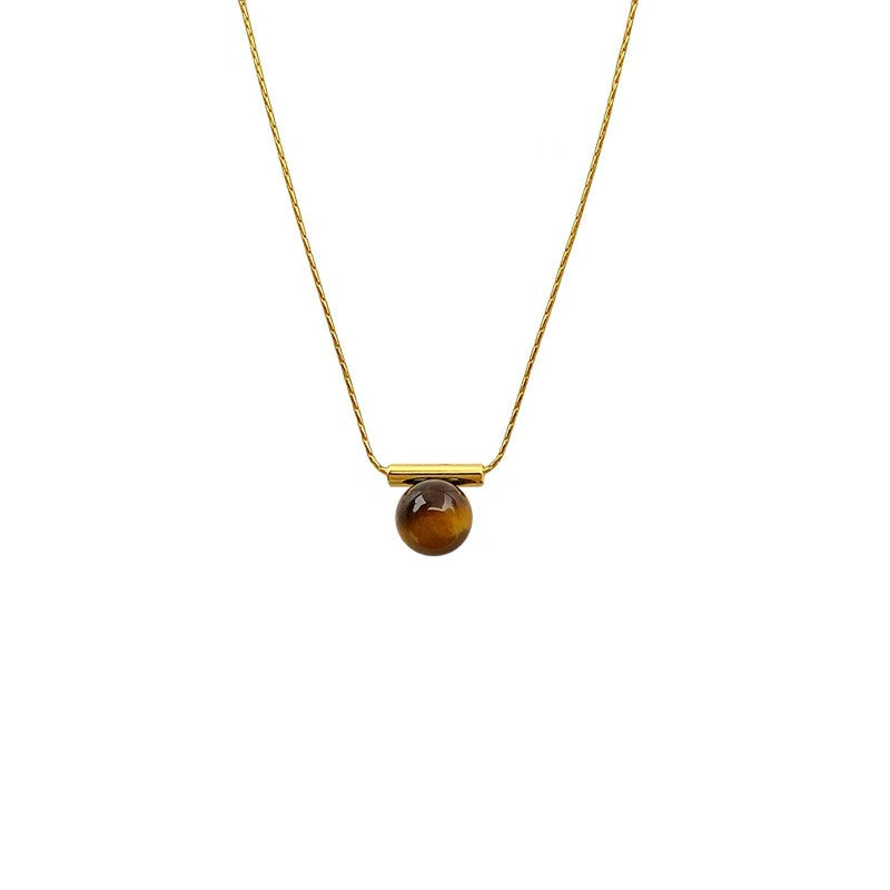 FENG SHUI - 25 Maillard a word niche high-grade sense tiger eye stone necklace autumn and winter new collarbone sweater chain