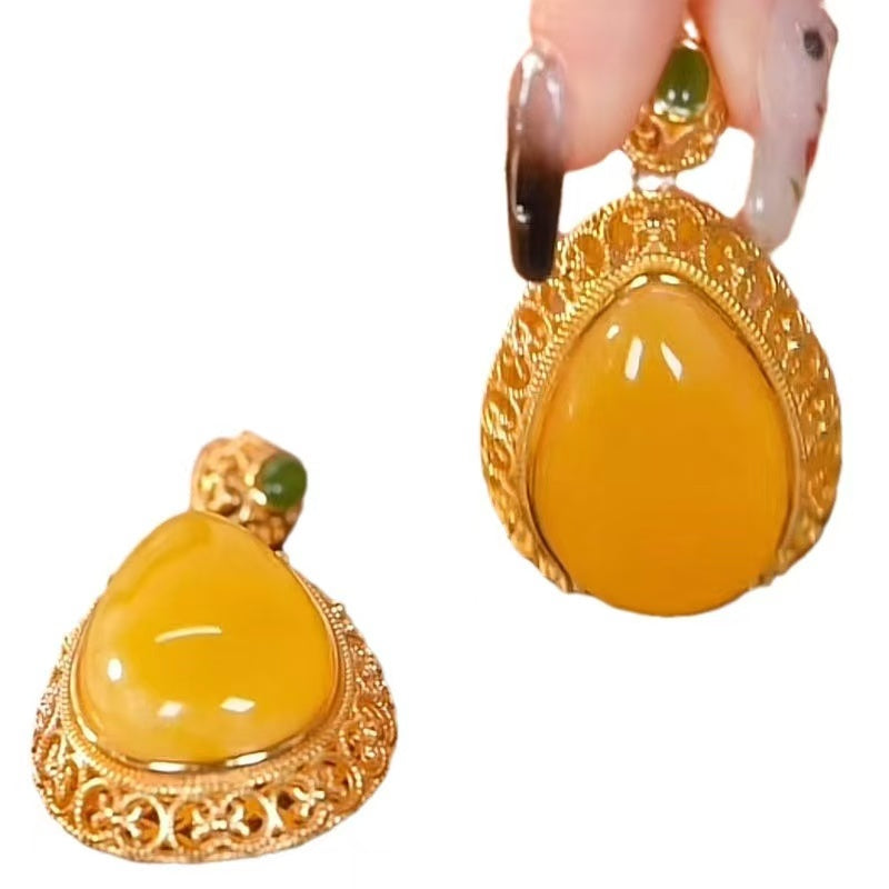 FENG SHUI - 26 New imitation jade wax color water drop necklace national tide palace scenery Thai blue female hanging ornaments