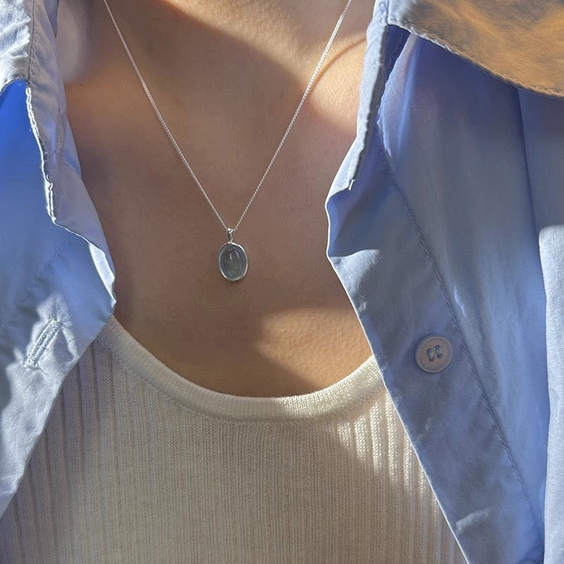 FENG SHUI - 27 Aquamarine moonstone necklace female niche design high-grade sense oval pendant light luxury fashion snake bone chain