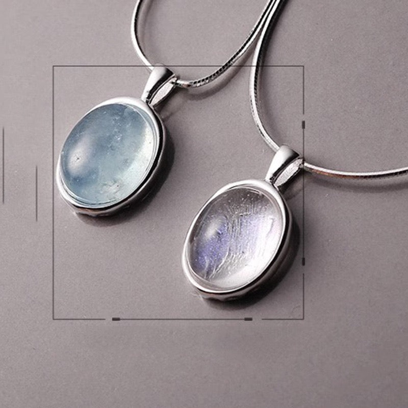 FENG SHUI - 27 Aquamarine moonstone necklace female niche design high-grade sense oval pendant light luxury fashion snake bone chain