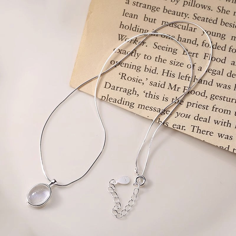 FENG SHUI - 27 Aquamarine moonstone necklace female niche design high-grade sense oval pendant light luxury fashion snake bone chain