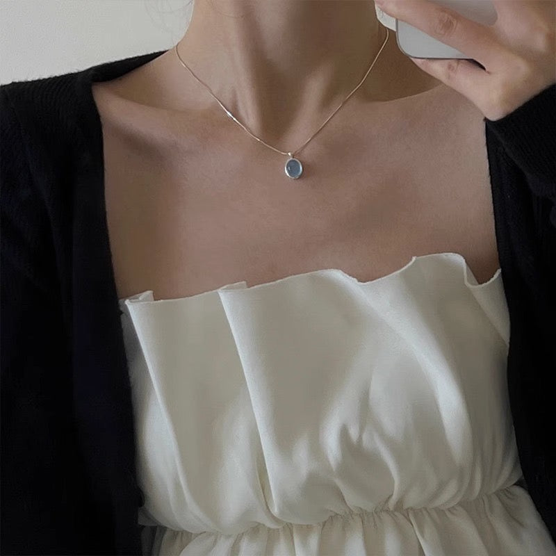 FENG SHUI - 27 Aquamarine moonstone necklace female niche design high-grade sense oval pendant light luxury fashion snake bone chain
