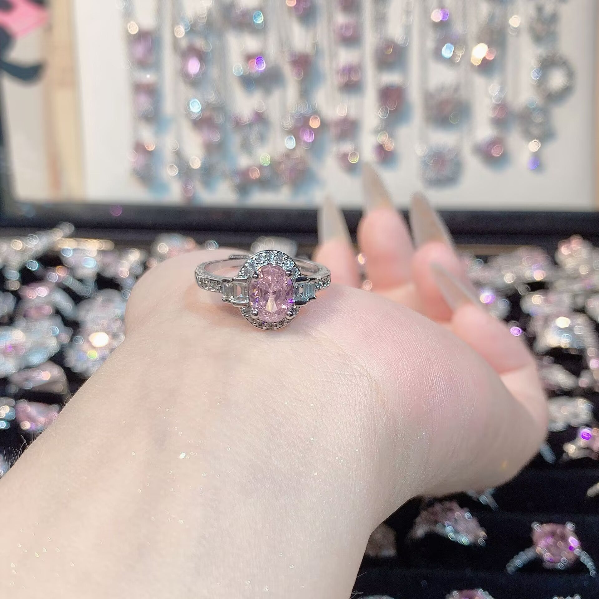 FENG SHUI - 33 Bright zircon cherry blossom pink diamond ring for women