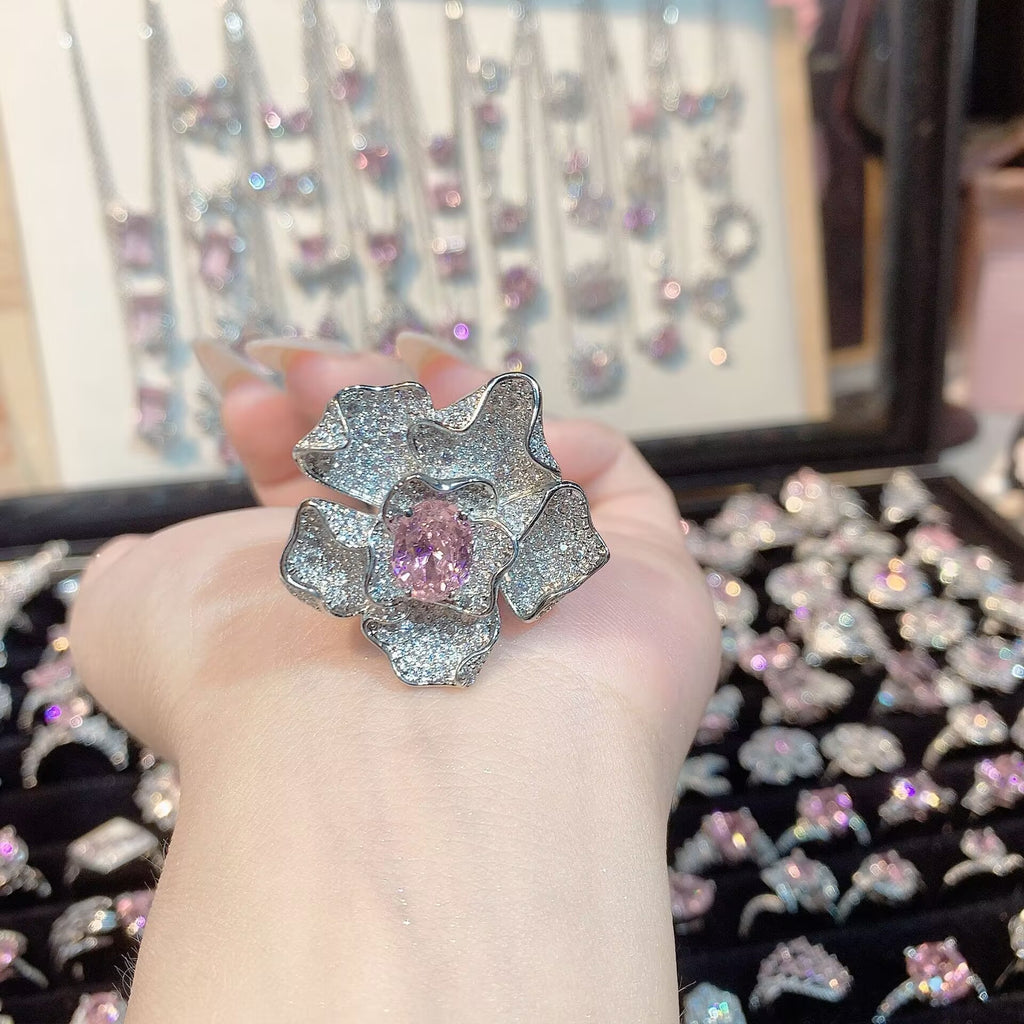 FENG SHUI - 33 Bright zircon cherry blossom pink diamond ring for women