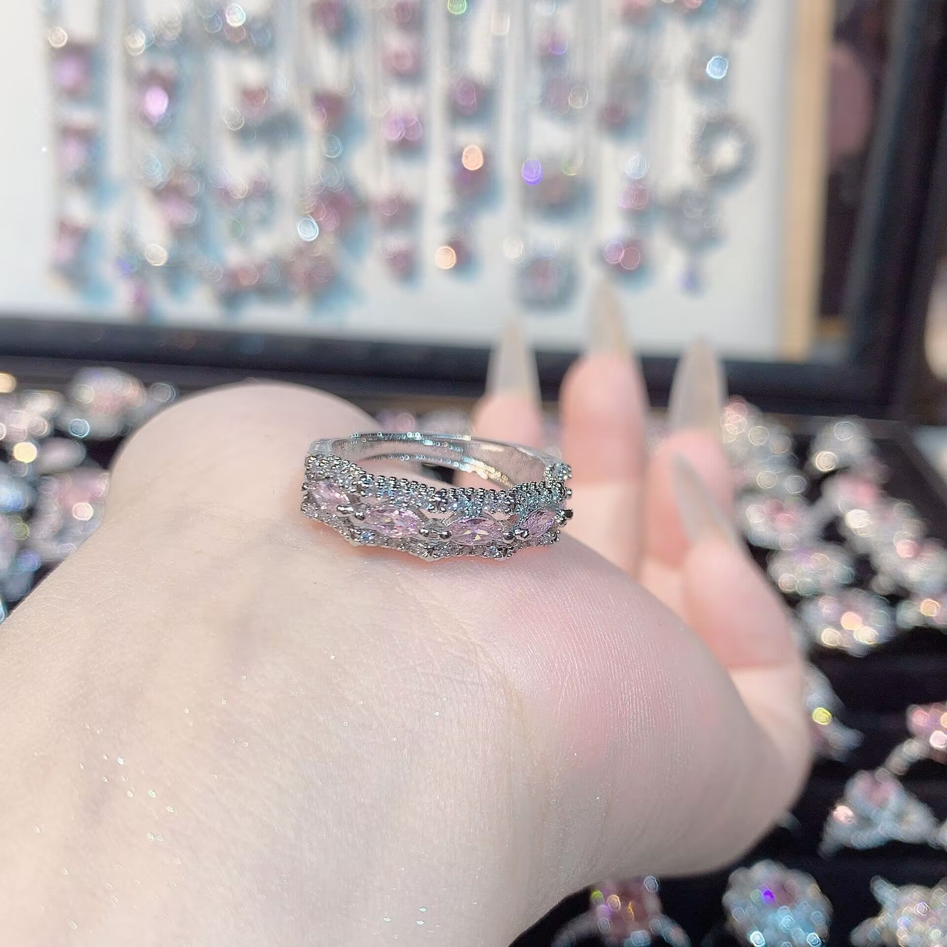 FENG SHUI - 33 Bright zircon cherry blossom pink diamond ring for women