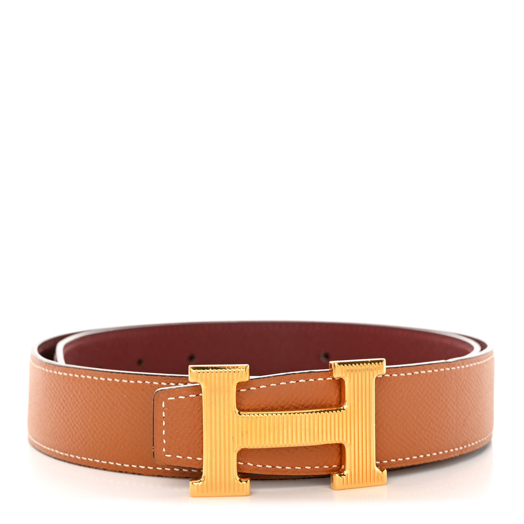 Epsom 32mm Striee H Belt 80 32 Gold Rouge H
