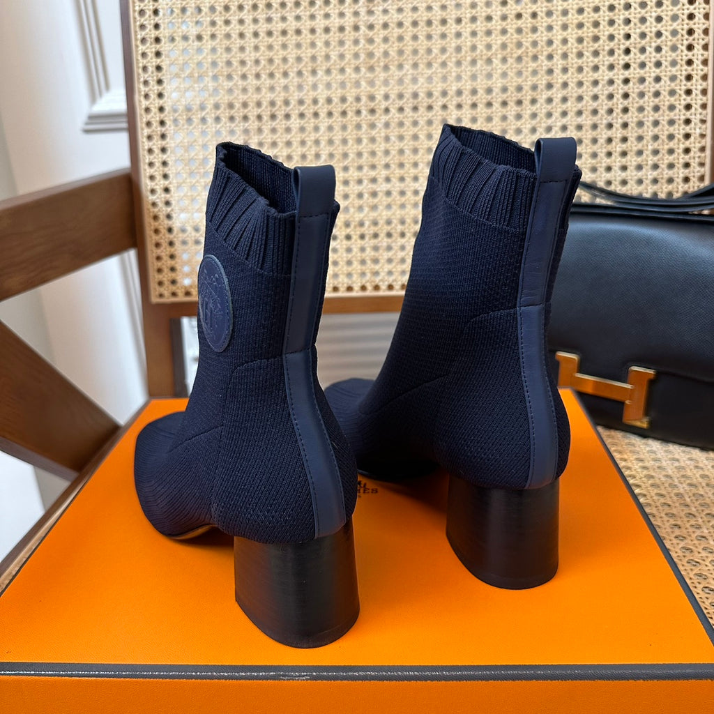 H jenna Chenille knitted calfskin ankle boots