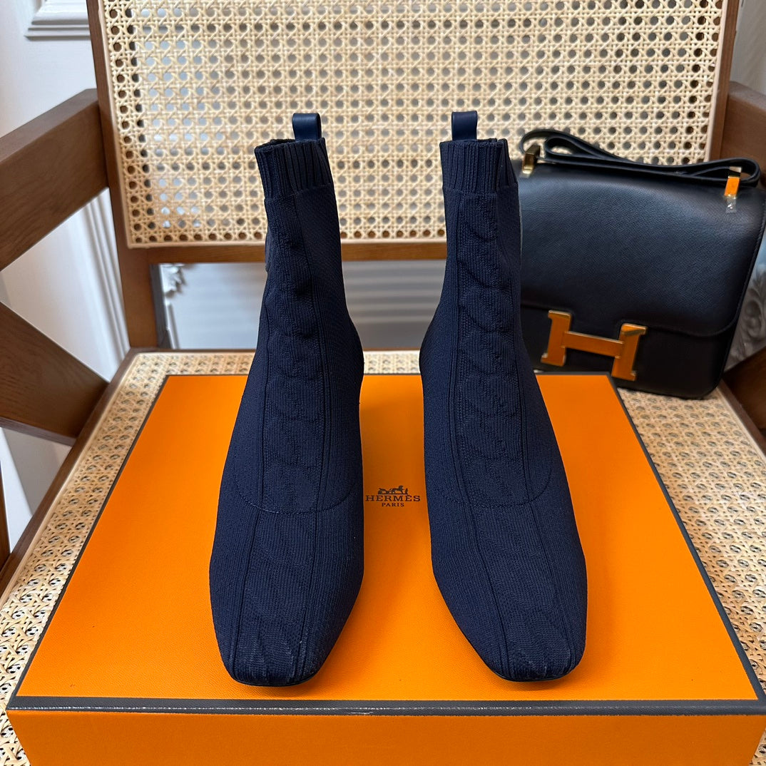 H jenna Chenille knitted calfskin ankle boots