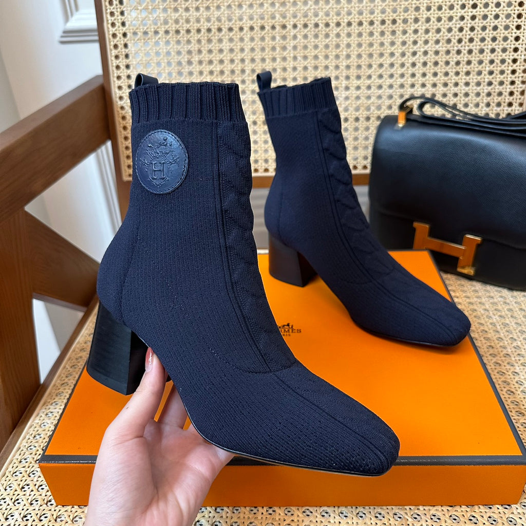 H jenna Chenille knitted calfskin ankle boots