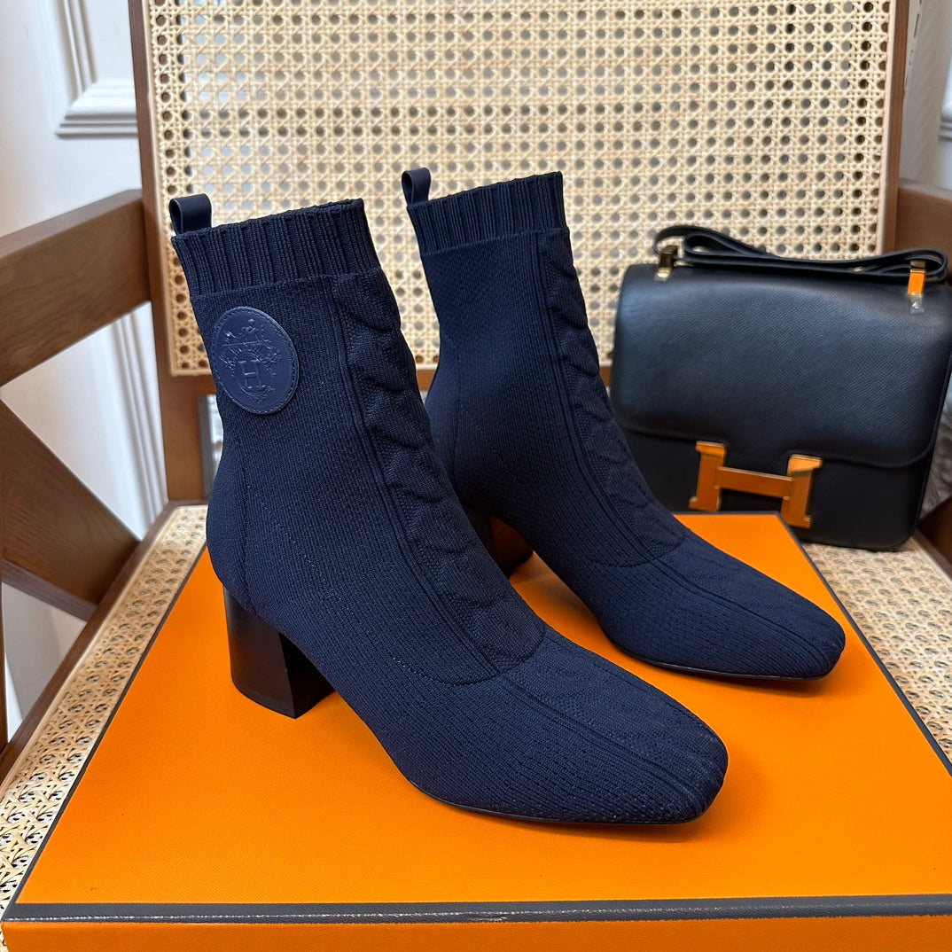 H jenna Chenille knitted calfskin ankle boots