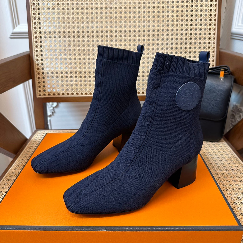 H jenna Chenille knitted calfskin ankle boots