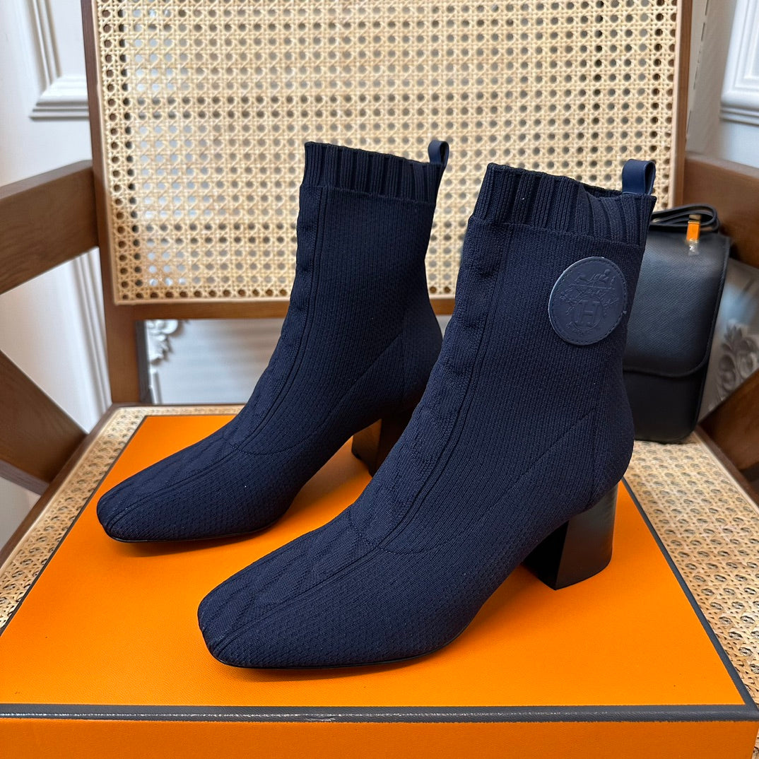 H jenna Chenille knitted calfskin ankle boots