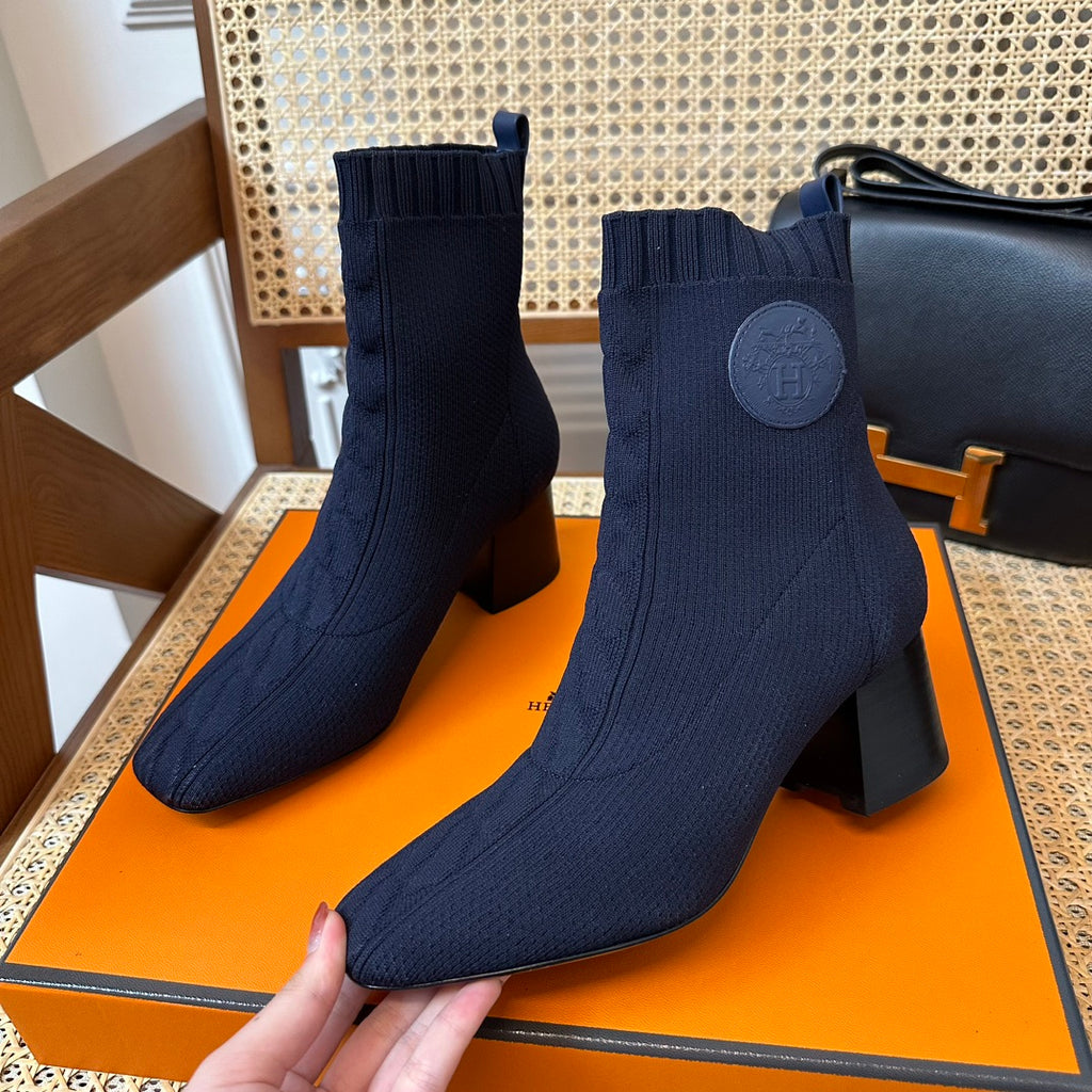 H jenna Chenille knitted calfskin ankle boots