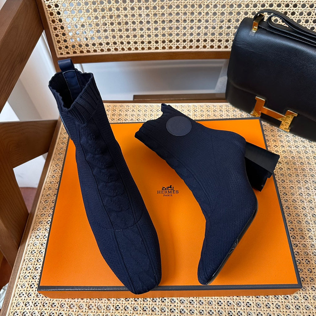 H jenna Chenille knitted calfskin ankle boots