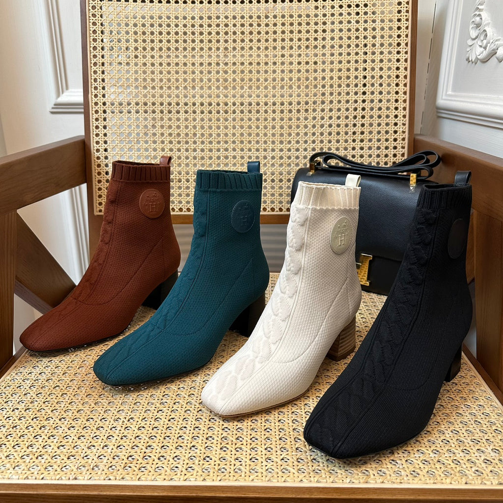 H jenna Chenille knitted calfskin ankle boots
