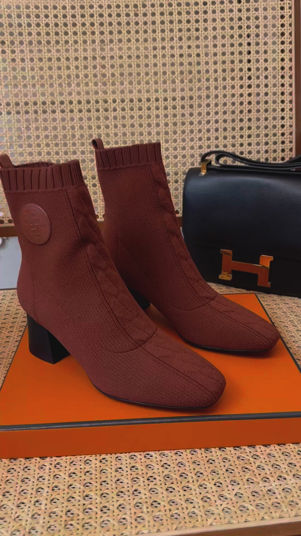 H jenna Chenille knitted calfskin ankle boots