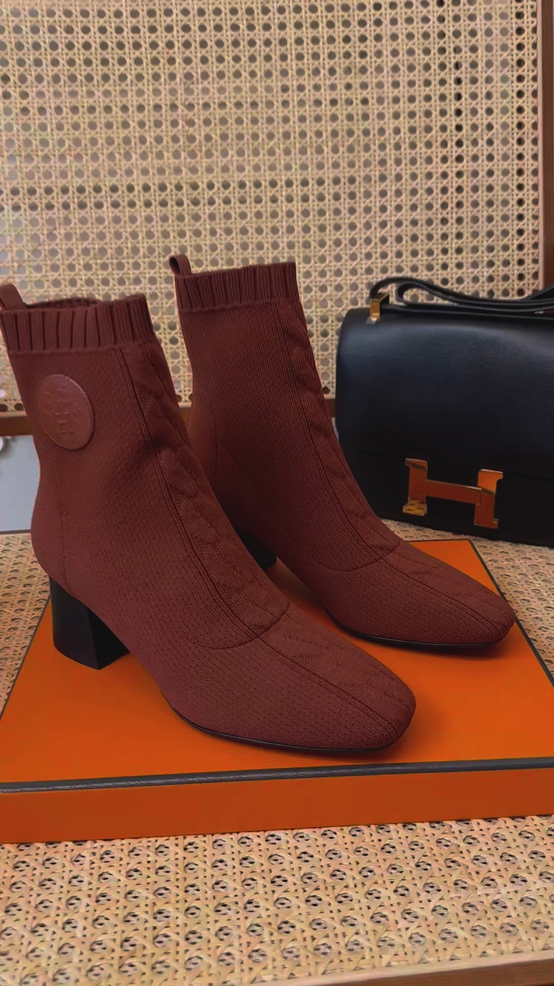 H jenna Chenille knitted calfskin ankle boots